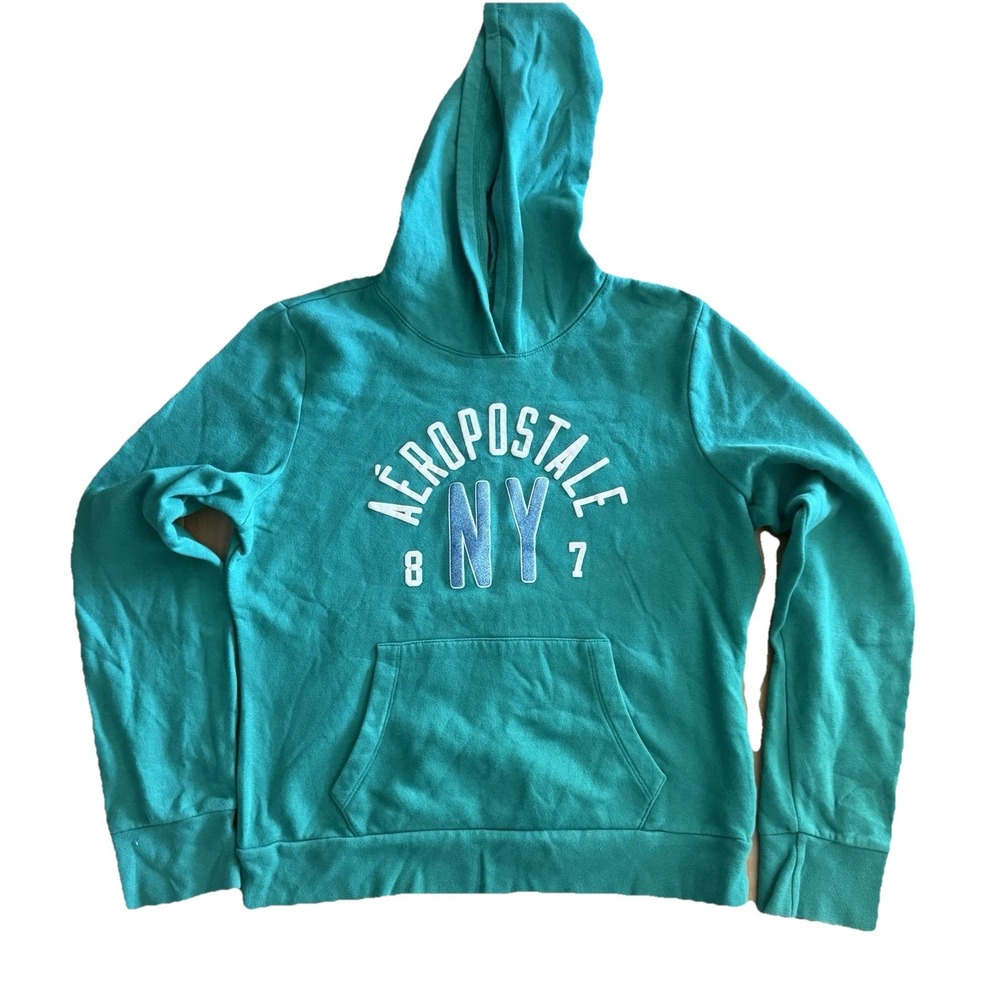 Aeropostale Women's Pullover Hoodie Sweatshirt XL Teal Green NY 87 Logo